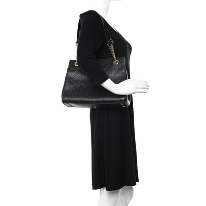 Gucci Guccissima Signature Medium Shoulder Tote Bag Black 2 of 10