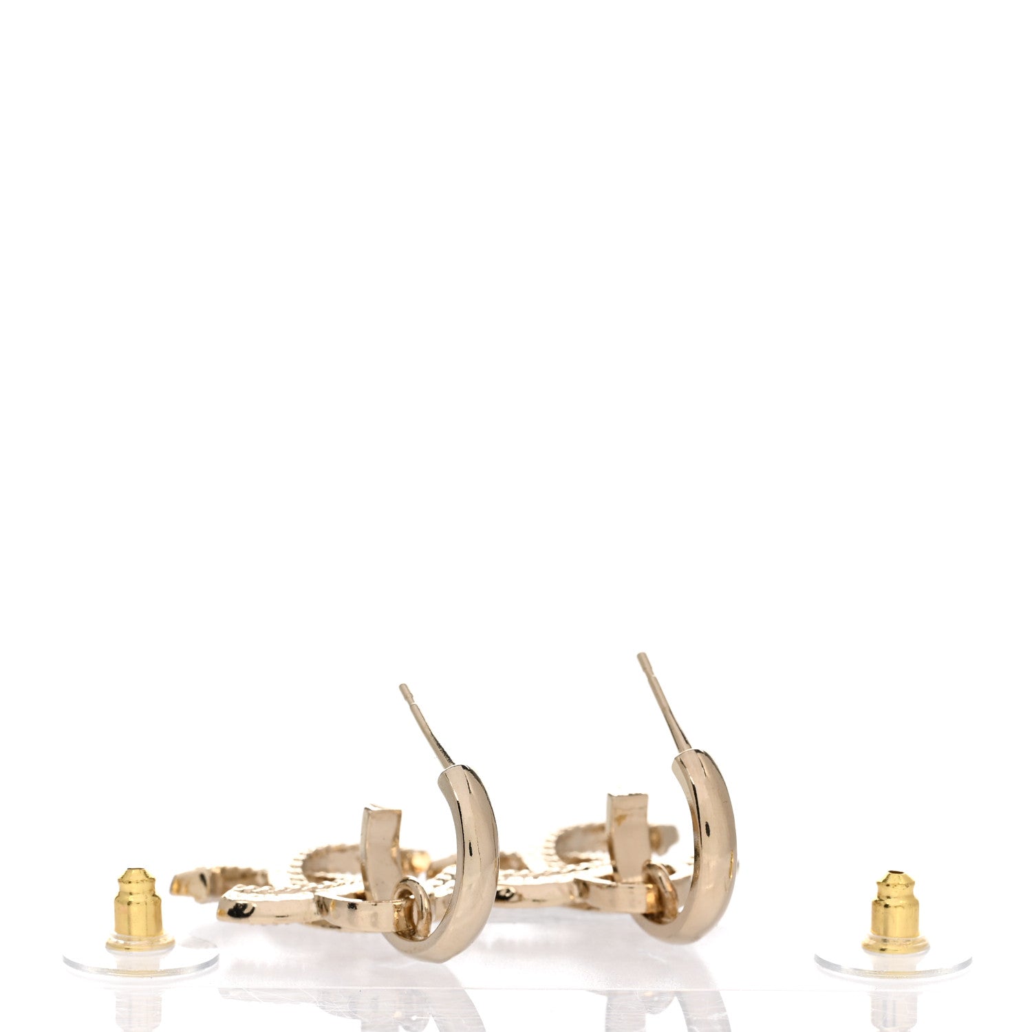 Chanel Metal Crystal CC Hoop Drop Earrings Gold 3 of 5