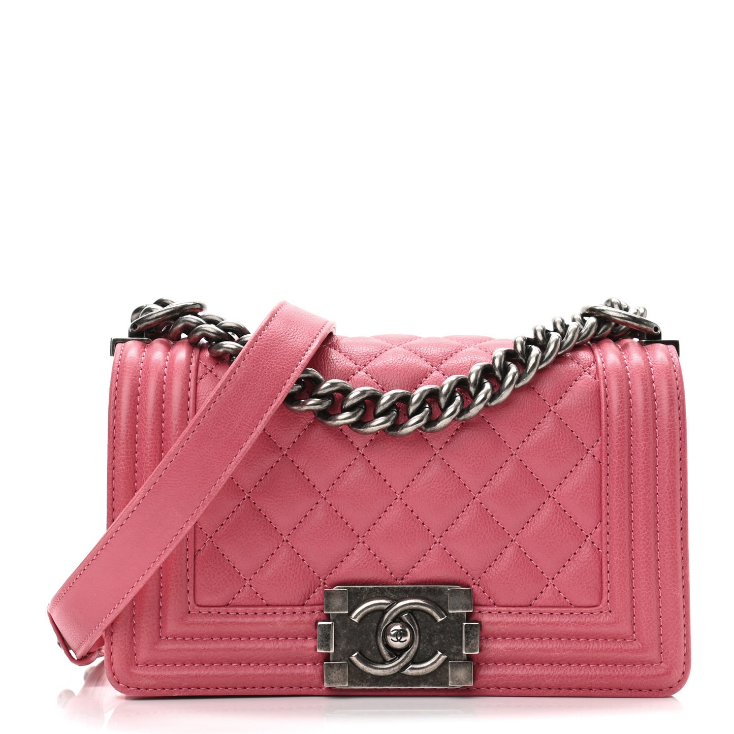 Lambskin Quilted Small Boy Flap Dark Pink
