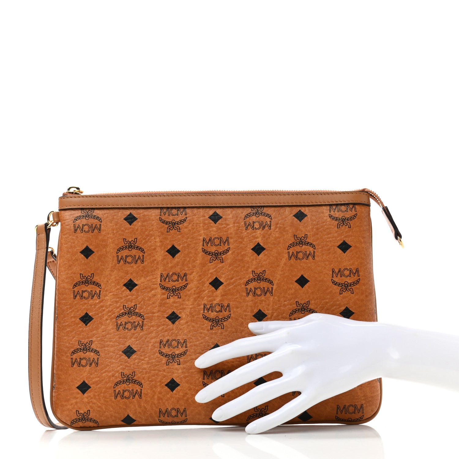 MCM Visetos Liz Shopper Tote Pouch Cognac 2 of 8