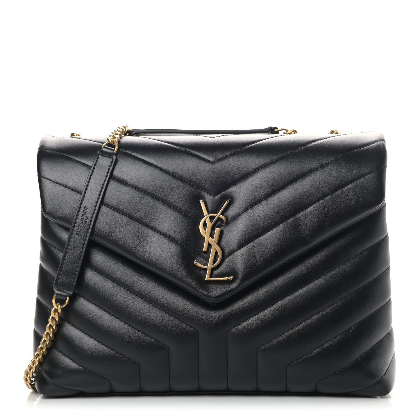 Calfskin Y Quilted Monogram Medium Loulou Chain Satchel Black