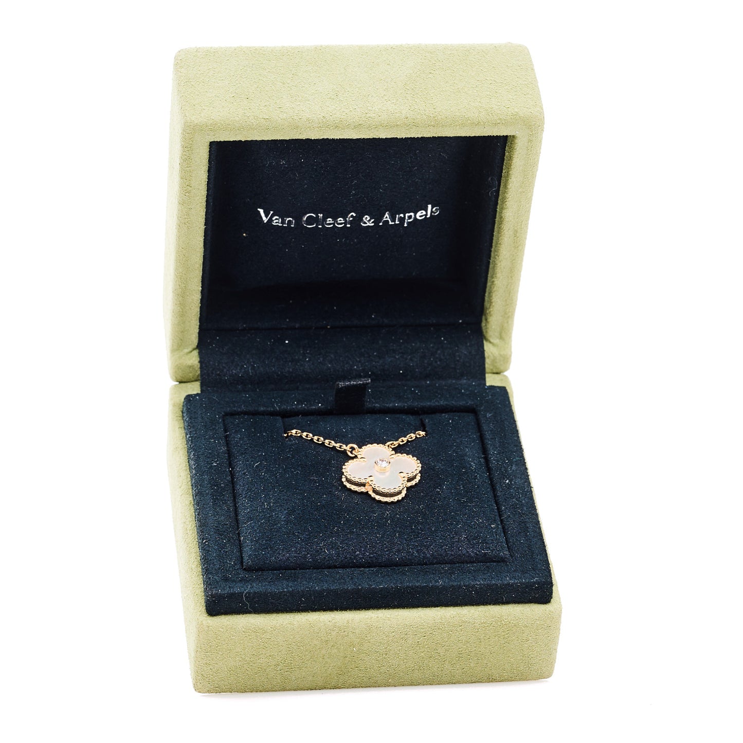 18K Rose Gold Diamond Mother of Pearl Vintage Alhambra Pendant Necklace
