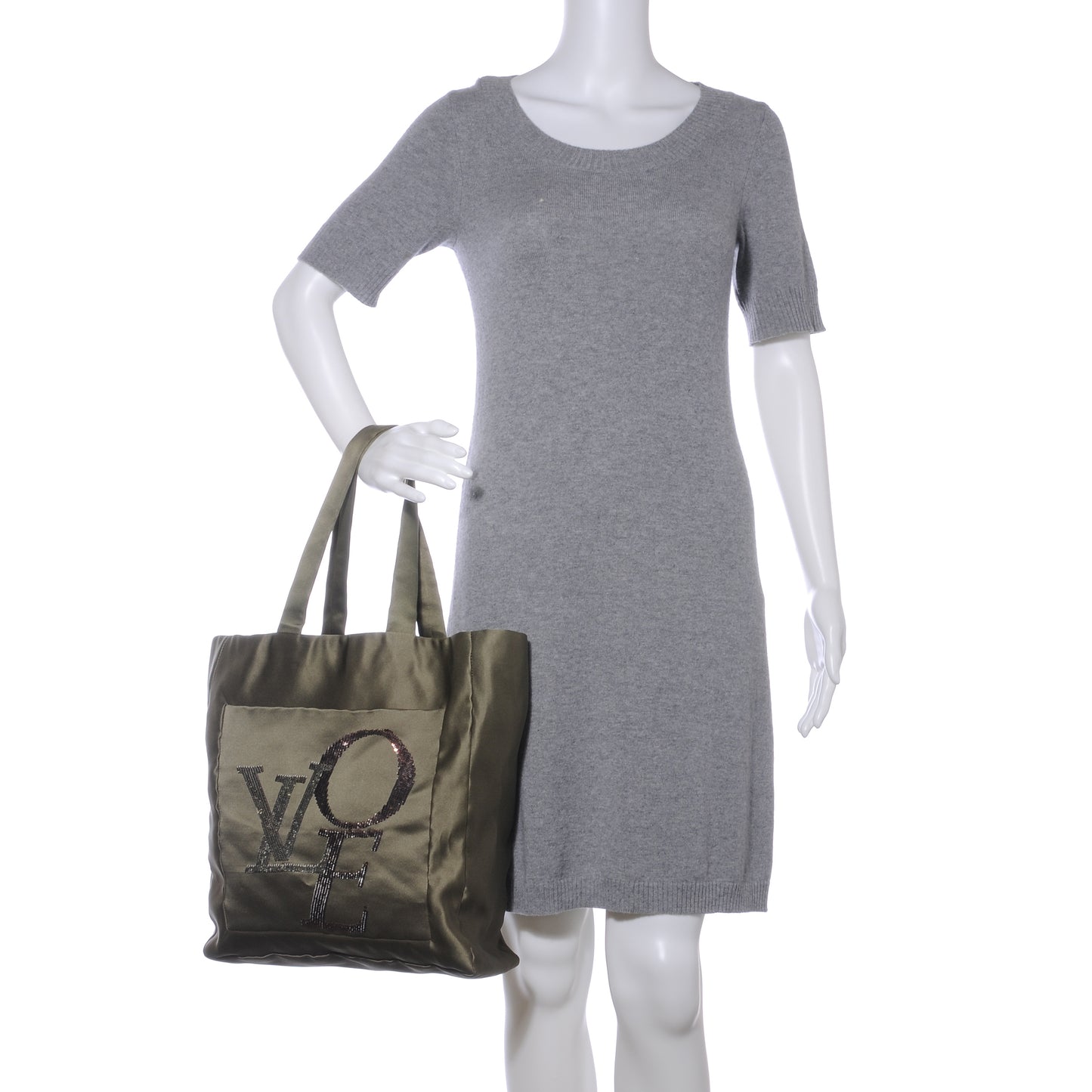 Satin Sequin That s LOVE Tote Kaki