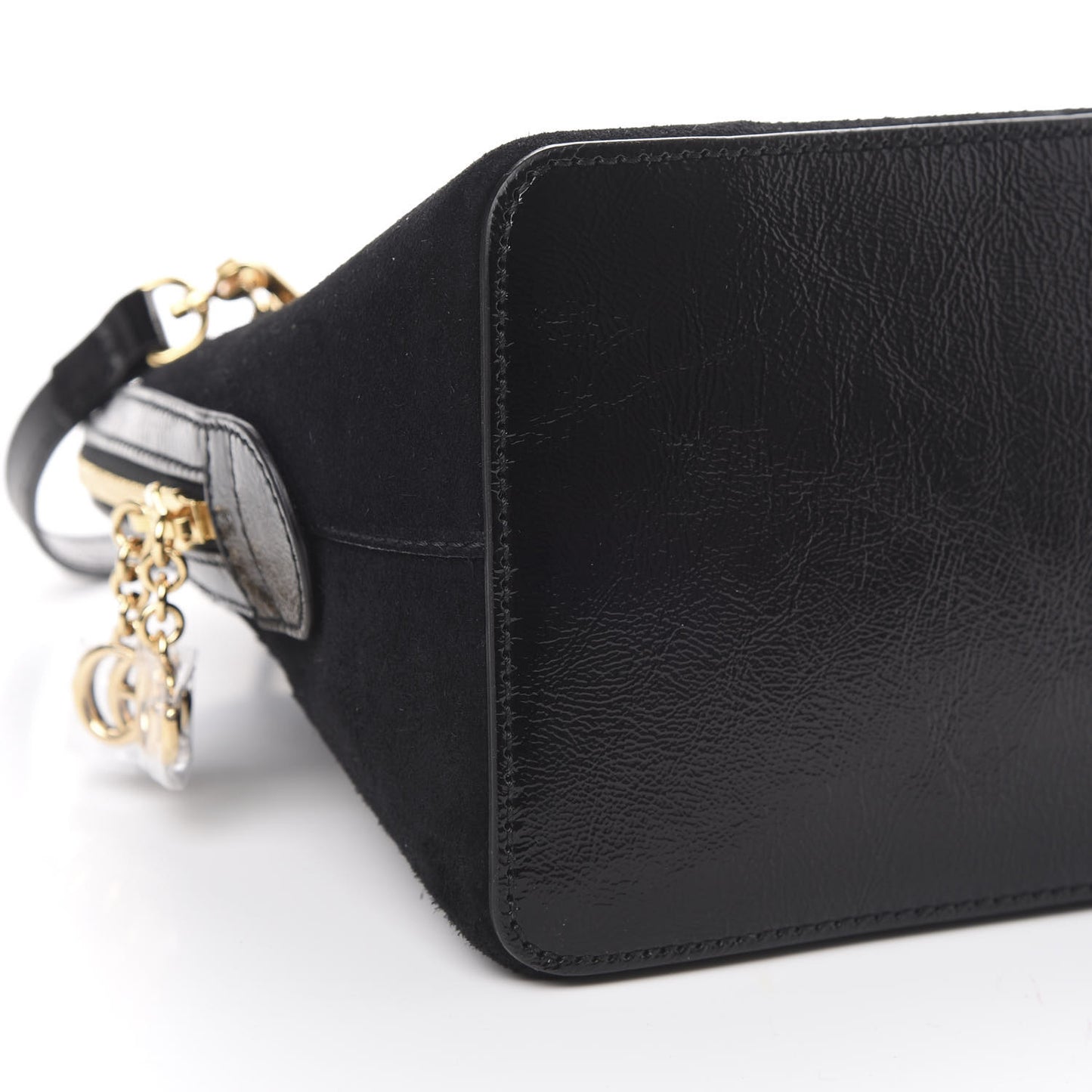 Suede Patent GG Web Medium Ophidia Top Handle Dome Bag Black