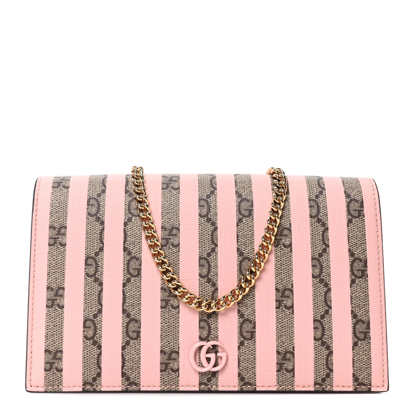 GG Supreme Monogram Vitello Eclipse Ice Cream Stripes GG Marmont Chain Wallet Beige Ebony Perfect Pink