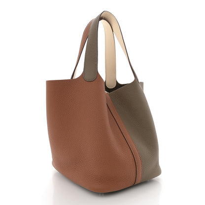 Hermes Taurillon Clemence Casaque Picotin Lock 22 Gold Etoupe Nata 3 of 12