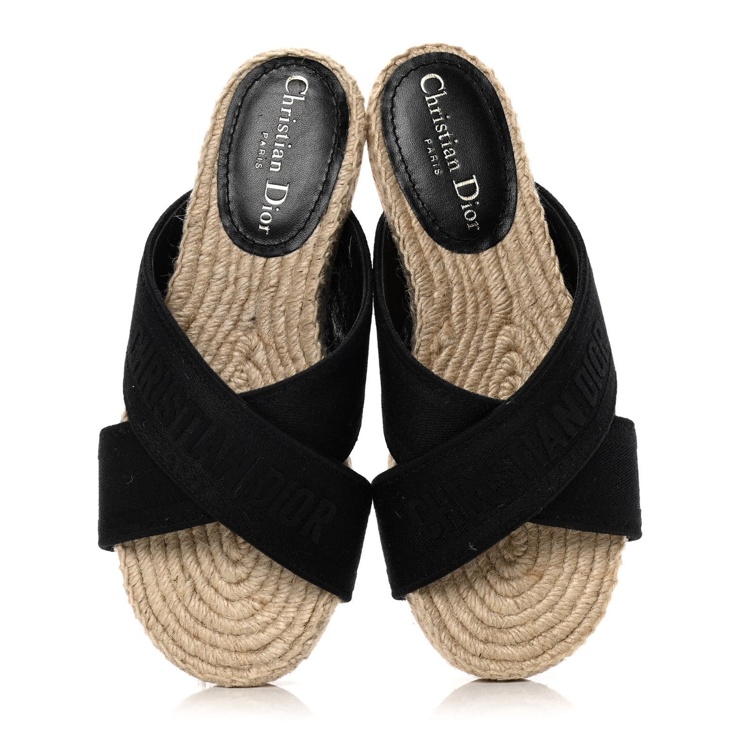 Canvas Embroidered Granville Espadrille Crisscross Flat Slide Sandals 36 Black