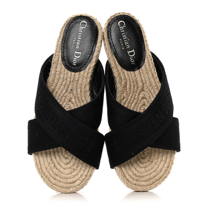 Christian Dior Canvas Embroidered Granville Espadrille Crisscross Flat Slide Sandals 36 Black 15 of 33