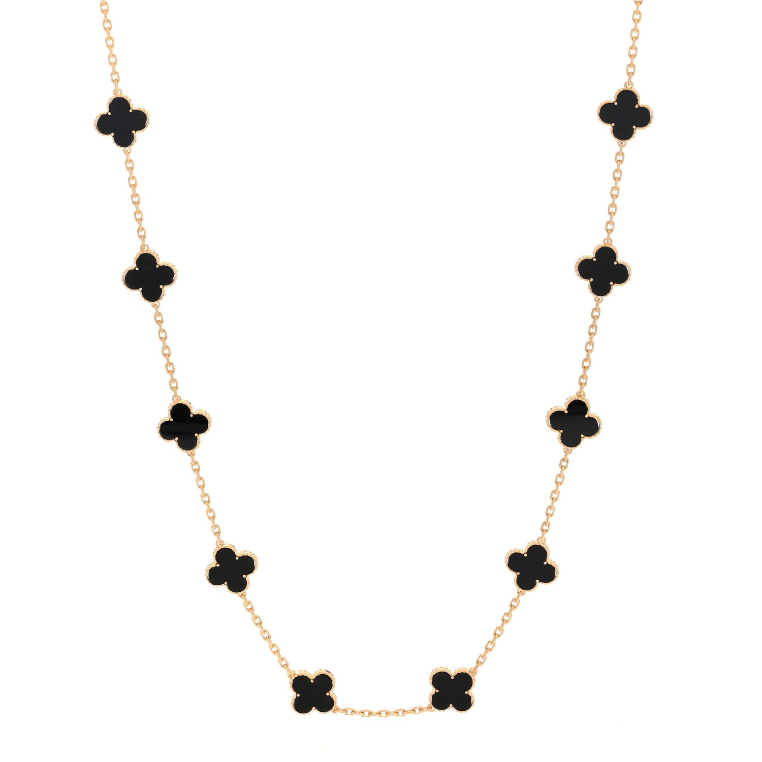 Van Cleef & Arpels 18K Yellow Gold Black Onyx 20 Motifs Vintage Alhambra Necklace 1 of 4