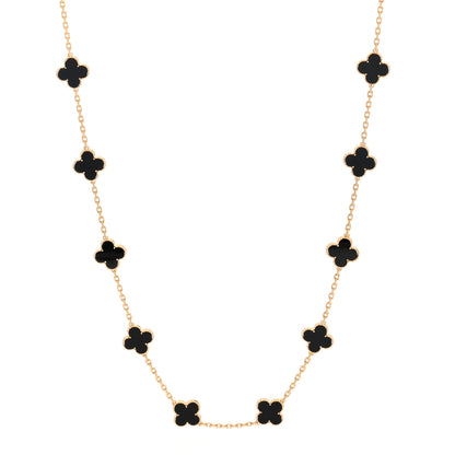 Van Cleef & Arpels 18K Yellow Gold Black Onyx 20 Motifs Vintage Alhambra Necklace 1 of 4