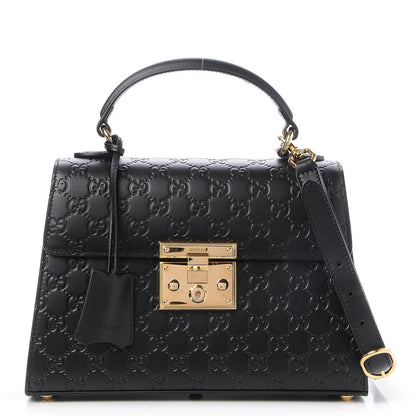 Gucci Guccissima Signature Small Padlock Top Handle Bag Black 1 of 8