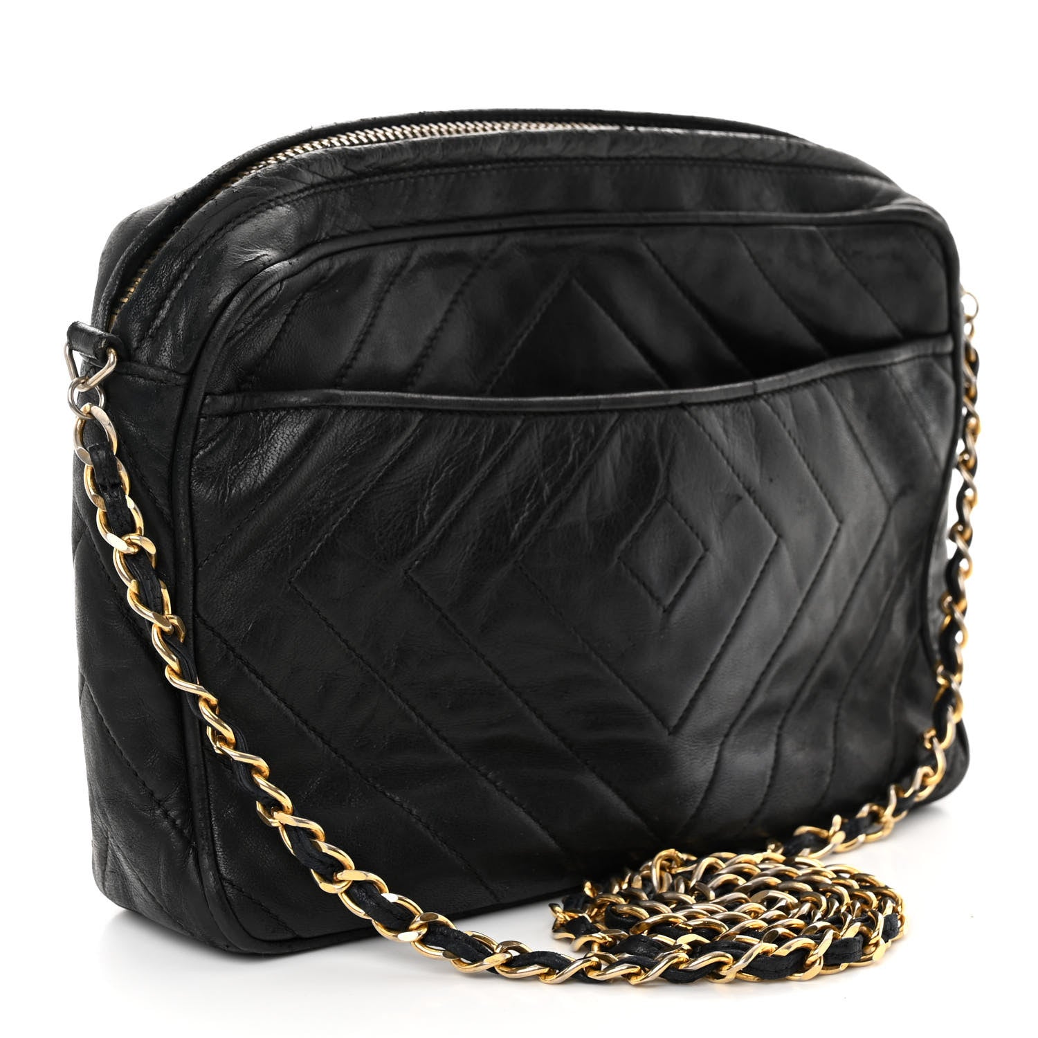 Chanel Lambskin Chevron Quilted Tassel Camera Case Black 3 of 11