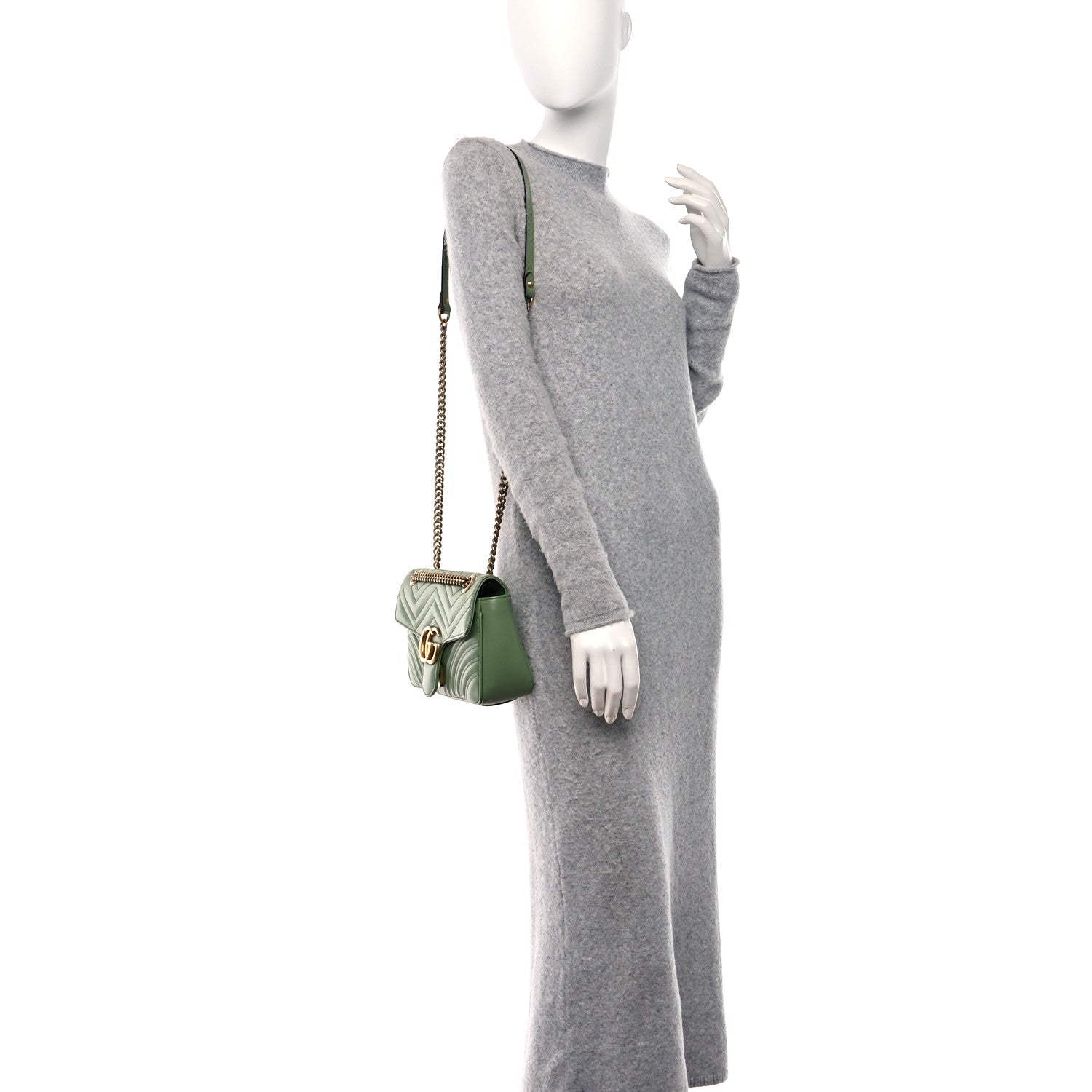 Gucci Calfskin Matelasse Small GG Marmont Shoulder Bag Salamander Green 2 of 11