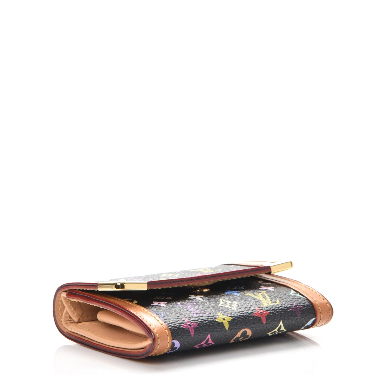 Louis Vuitton Monogram Multicolor Porte-Monnaie Plat Coin Purse Black 4 of 8