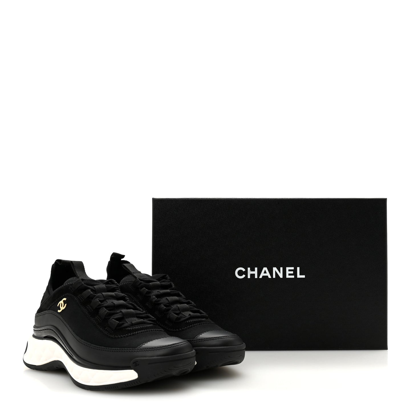 Velvet Calfskin Mixed Fibers CC Sneakers 37.5 Black