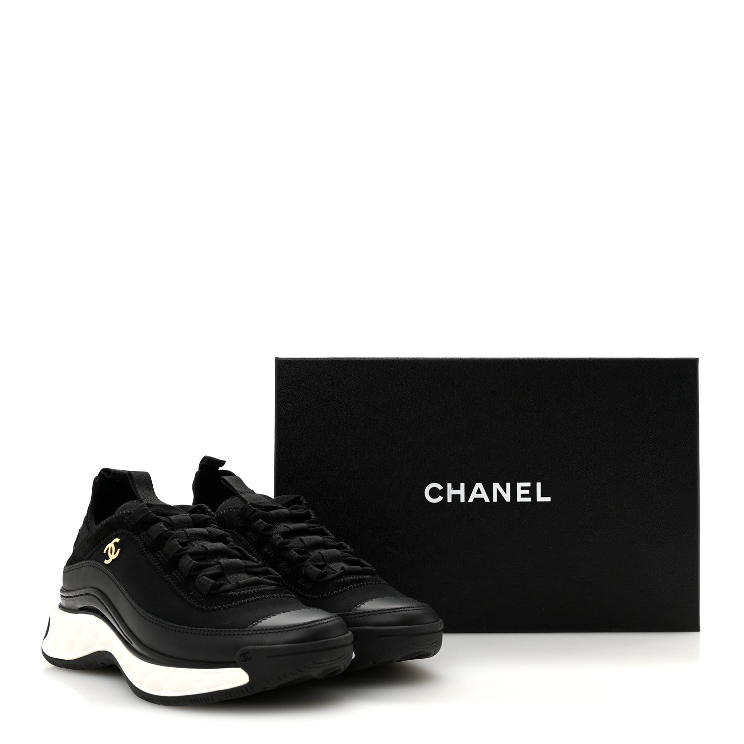 Chanel Velvet Calfskin Mixed Fibers CC Sneakers 37.5 Black 10 of 10