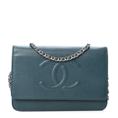 Chanel Caviar Timeless CC Wallet On Chain WOC Blue 1 of 4