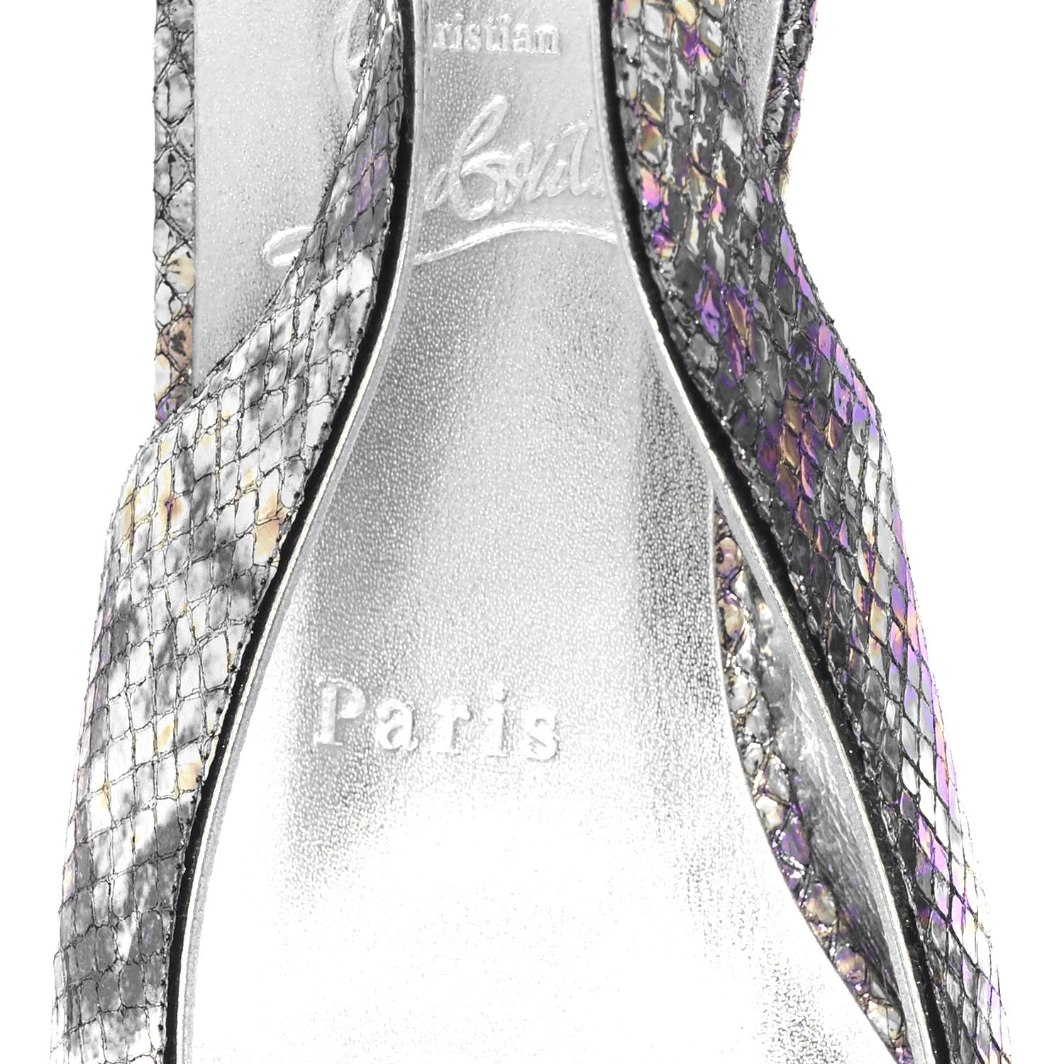 Christian Louboutin Metallic Snakeskin Embossed Hot Chickita Slingback Flats 37.5 Multicolor 7 of 9
