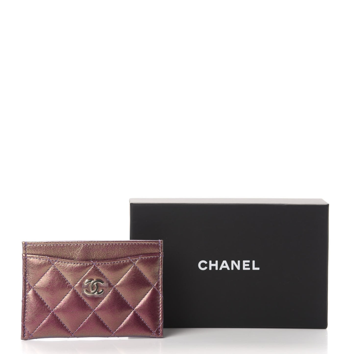 Iridescent Lambskin Quilted Card Holder Purple