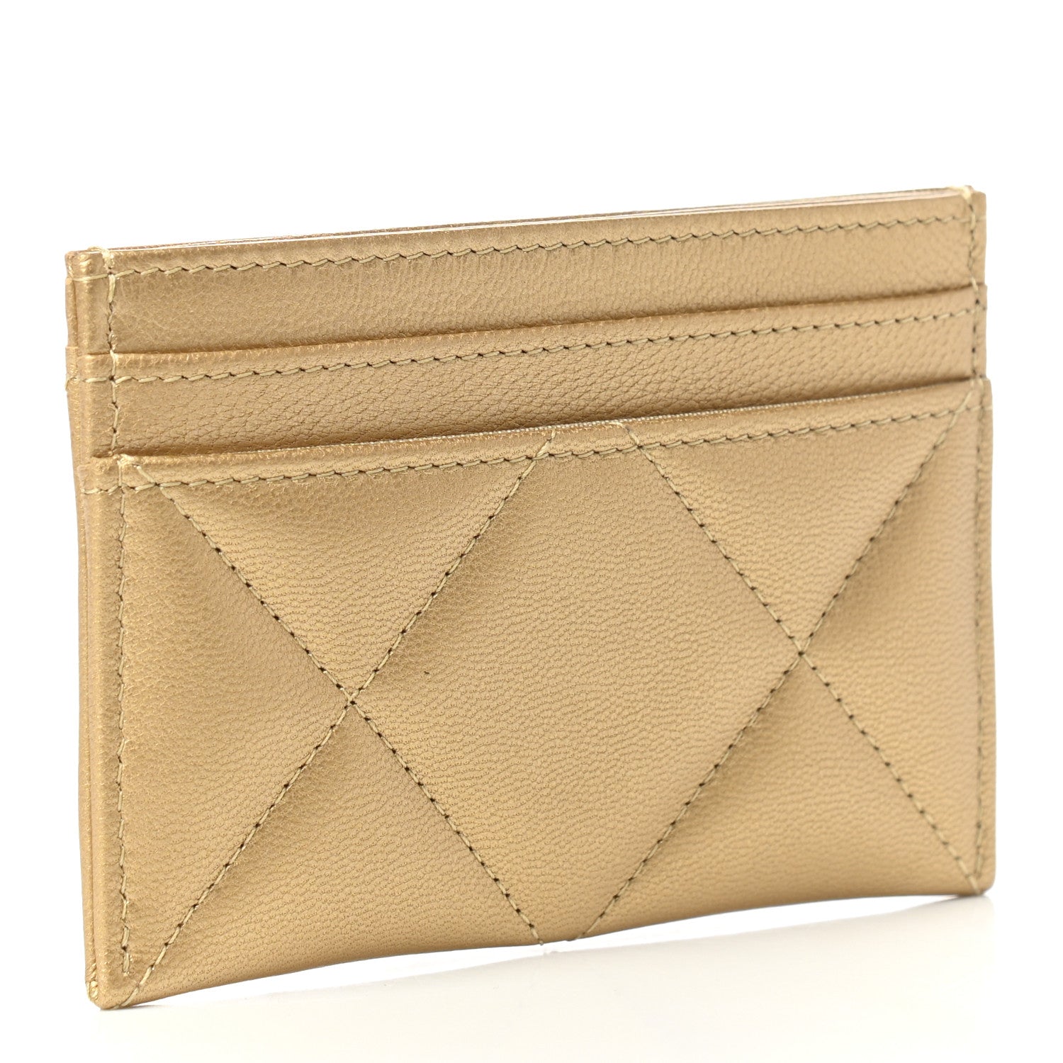 Chanel Metallic Lambskin Quilted Chanel 19 Card Holder Gold 3 of 8