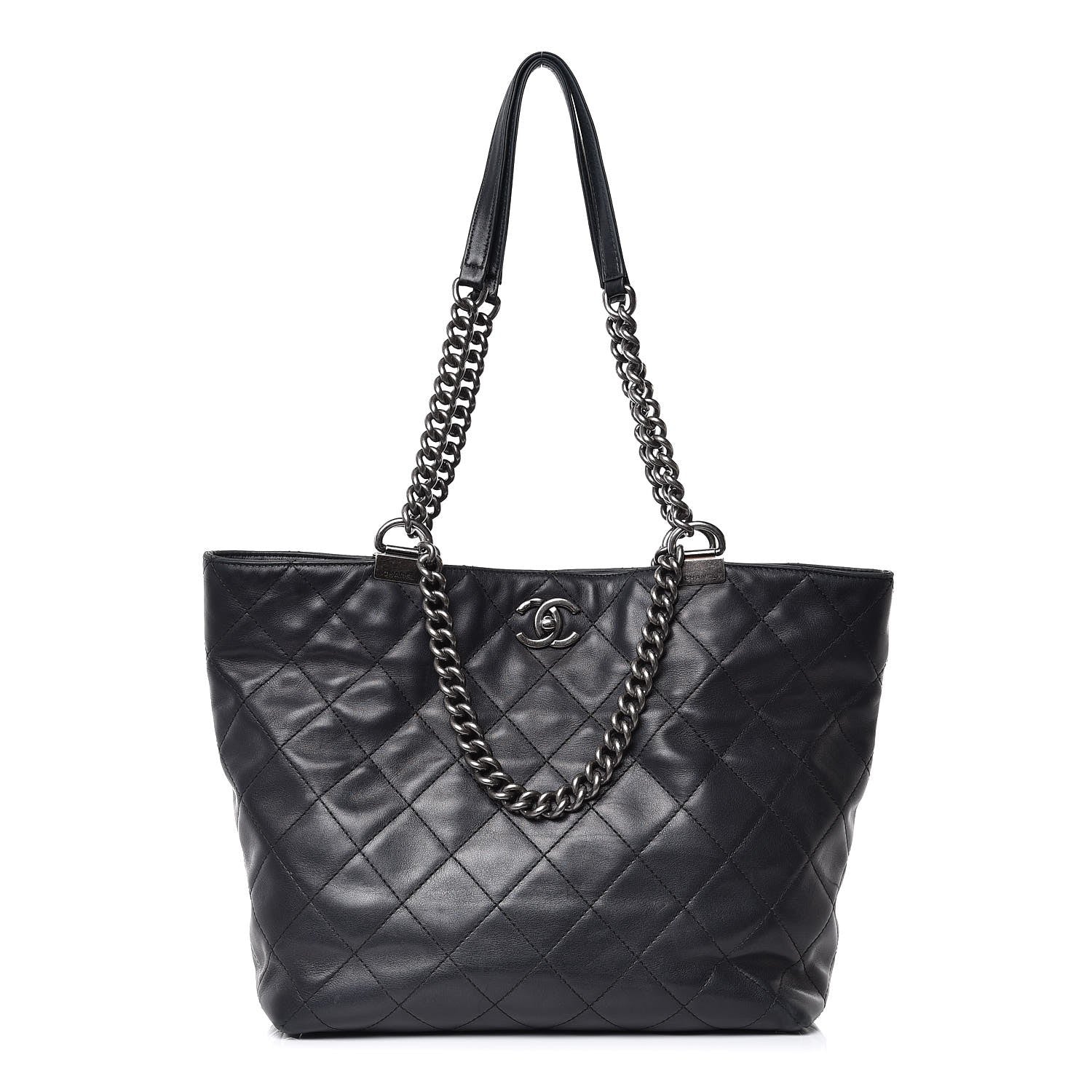 Chanel Calfskin Quilted Large Shopping In Chains Tote Black 1 of 12