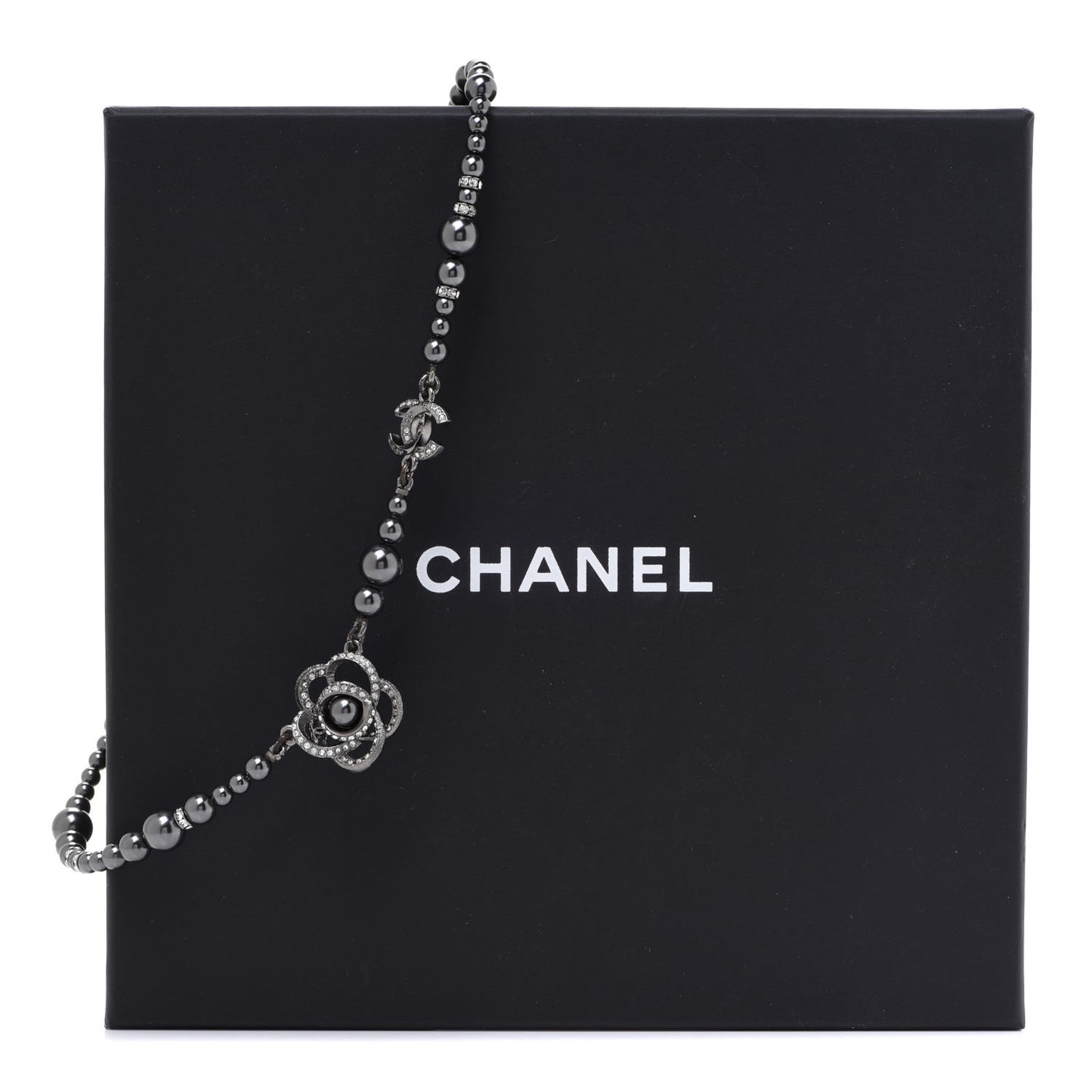 Ruthenium Beaded Crystal Camellia CC Necklace