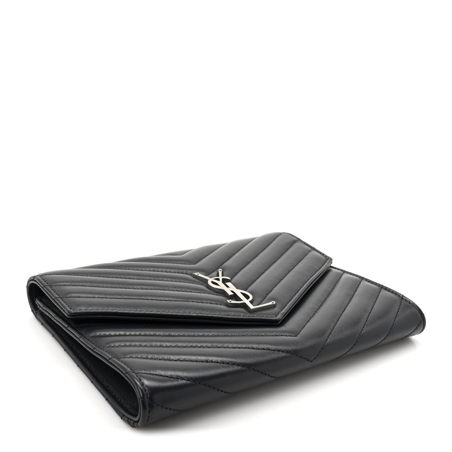 Lambskin Matelasse Chevron Monogram Cassandre Flap Pouch Navy