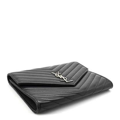 Saint Laurent Lambskin Matelasse Chevron Monogram Cassandre Flap Pouch Navy 4 of 8