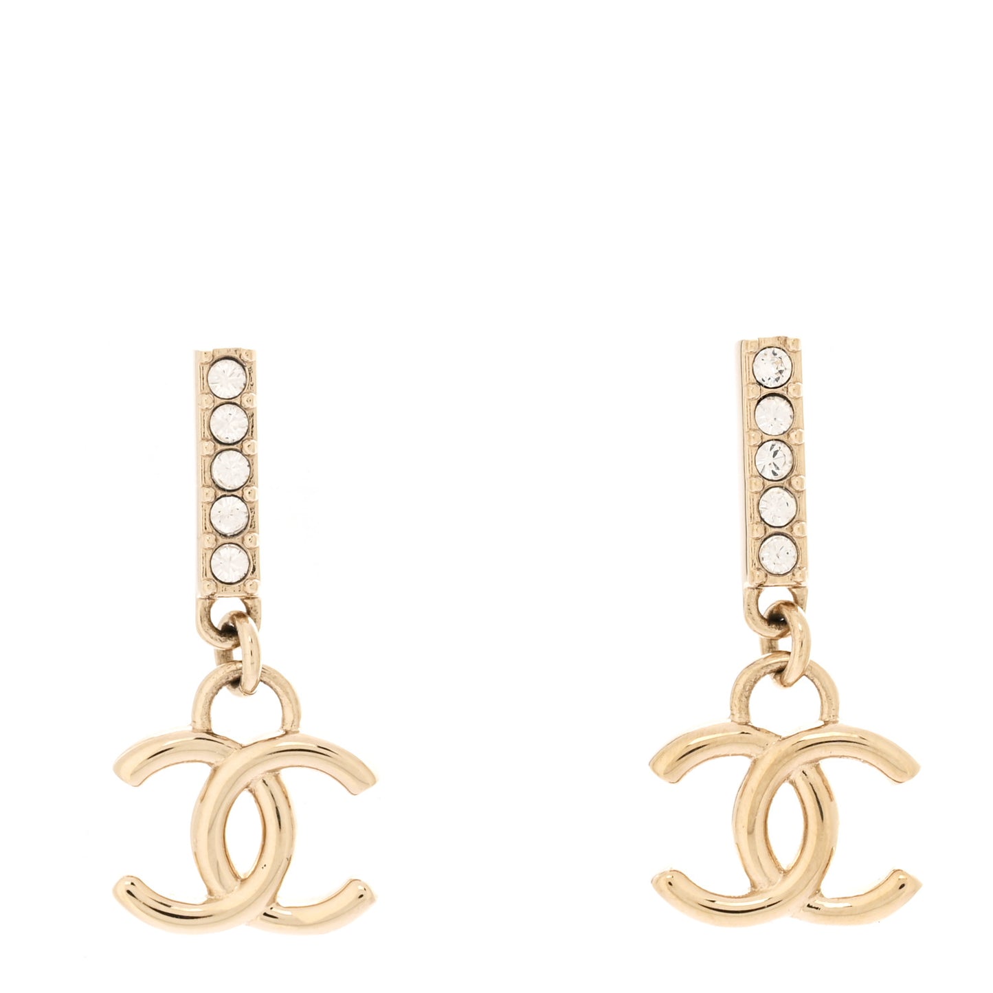 Metal Crystal Studded CC Drop Earrings Gold