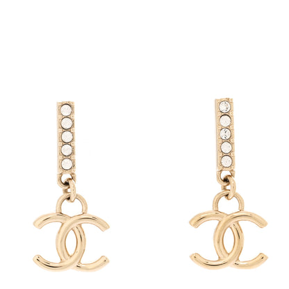 Chanel Metal Crystal Studded CC Drop Earrings Gold 1 of 5