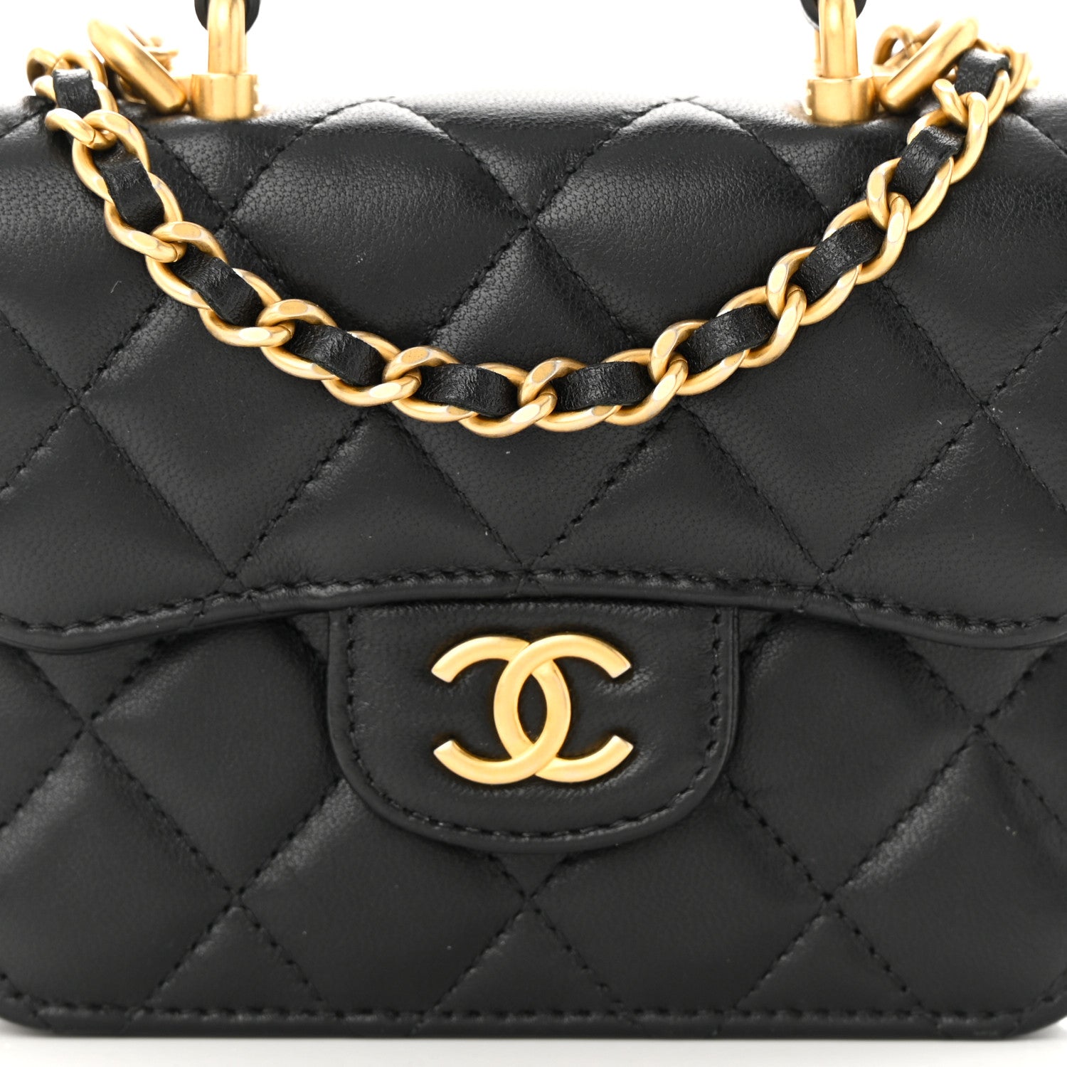 Chanel Lambskin Quilted Top Handle Flap Coin Purse With Chain Black 9 of 12