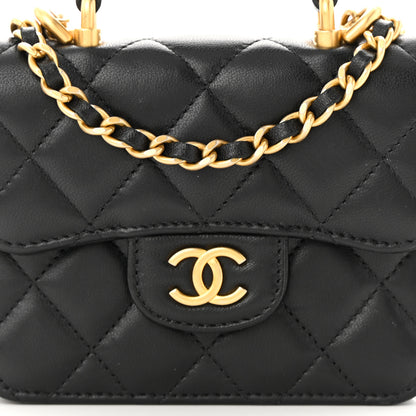 Chanel Lambskin Quilted Top Handle Flap Coin Purse With Chain Black 9 of 12