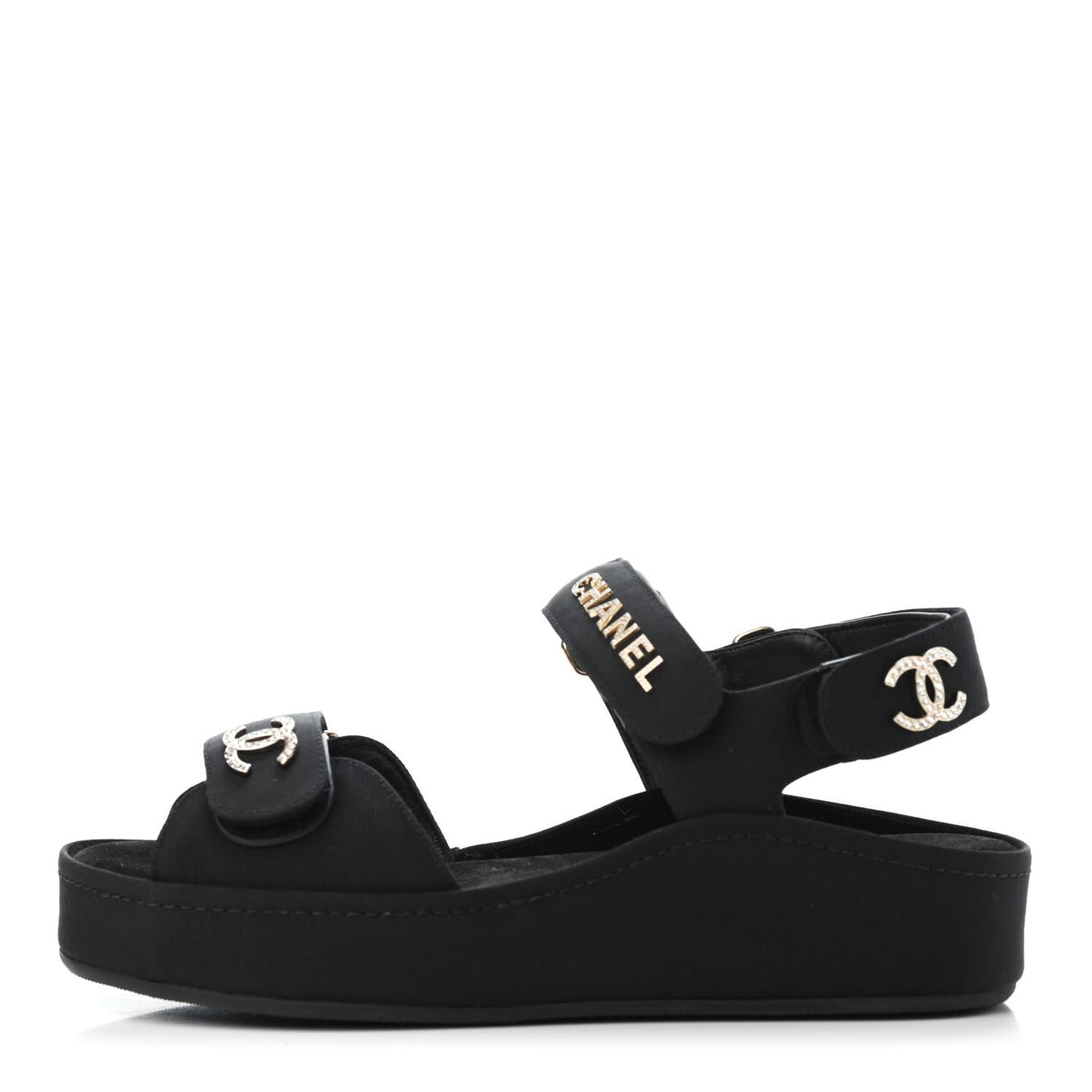 Grosgrain Crystal Logo Platform Sandals 36 Black