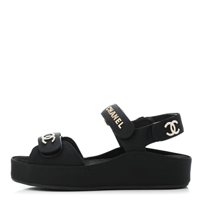 Chanel Grosgrain Crystal Logo Platform Sandals 36 Black 1 of 4