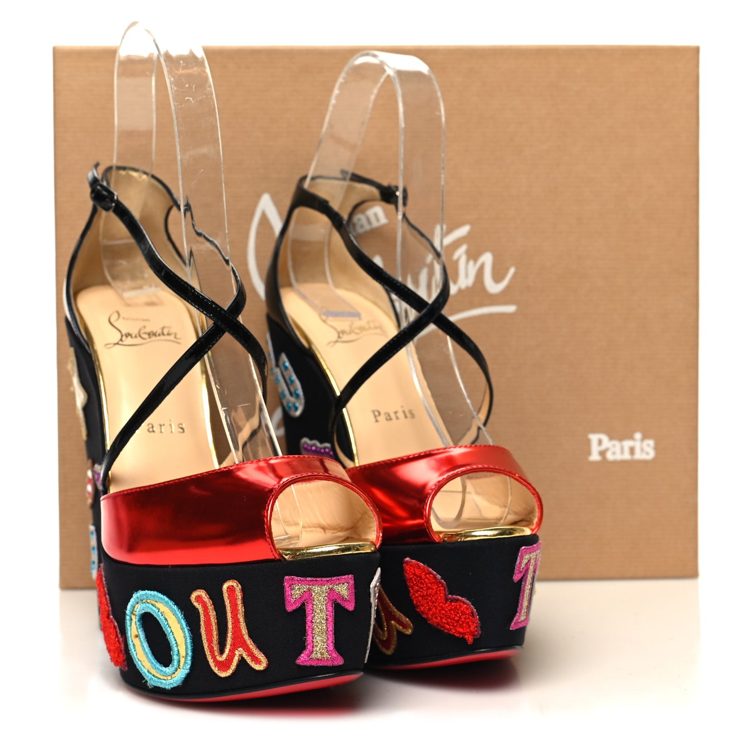 Patent Loubi Zeppa 140 Wedges 37.5 Black Red