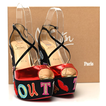 Christian Louboutin Patent Loubi Zeppa 140 Wedges 37.5 Black Red 8 of 8