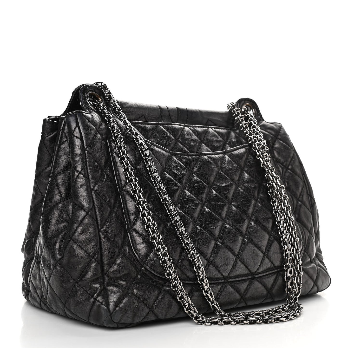 Metallic Aged Calfskin Quilted Reissue 2.55 Accordion Flap Black