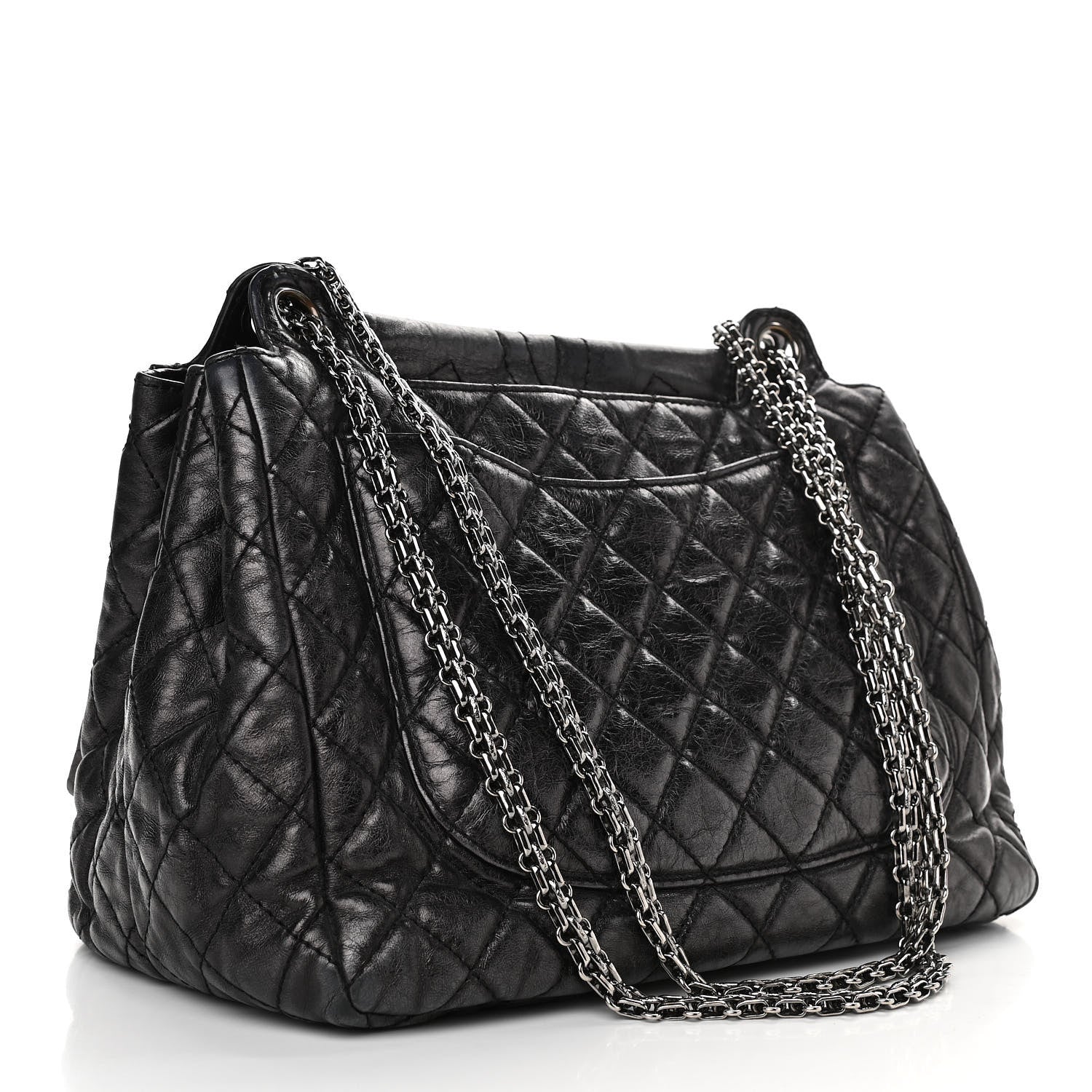 Chanel Metallic Aged Calfskin Quilted Reissue 2.55 Accordion Flap Black 2 of 9