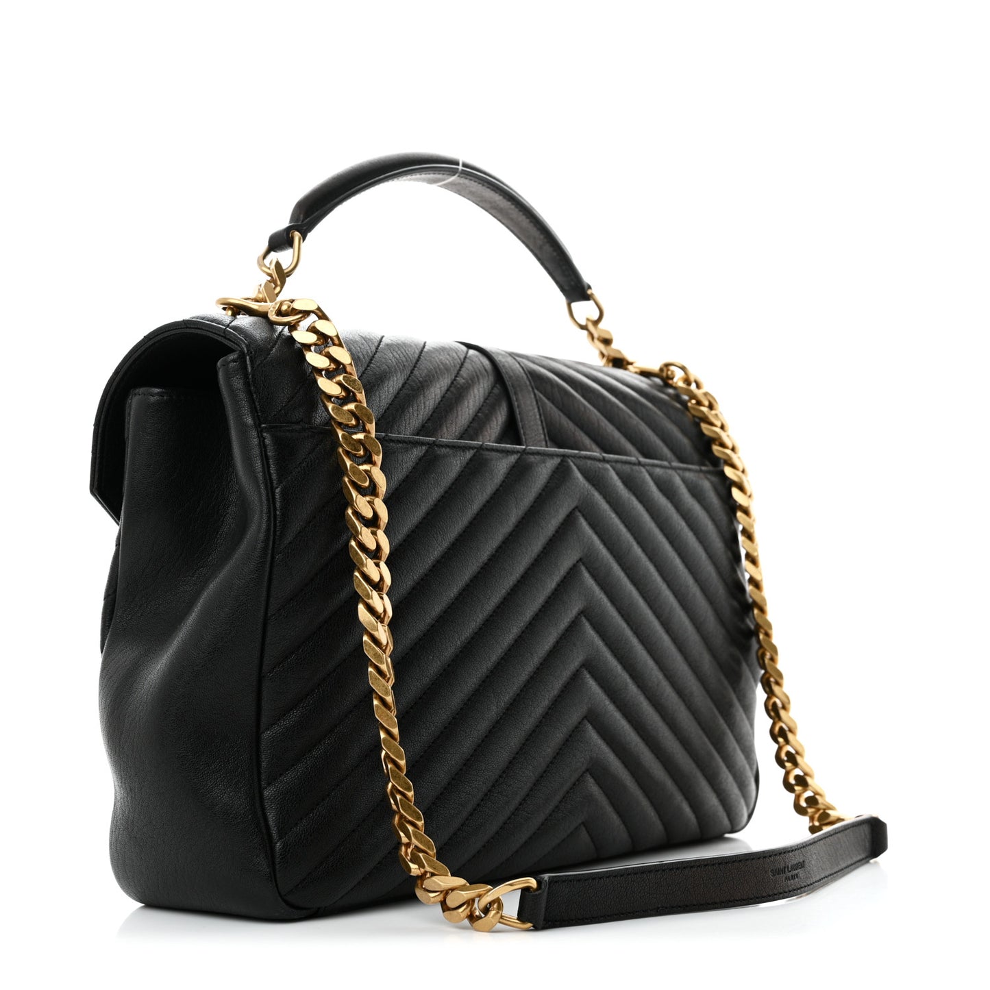 Sheepskin Matelasse Chevron Monogram Large College Satchel Black