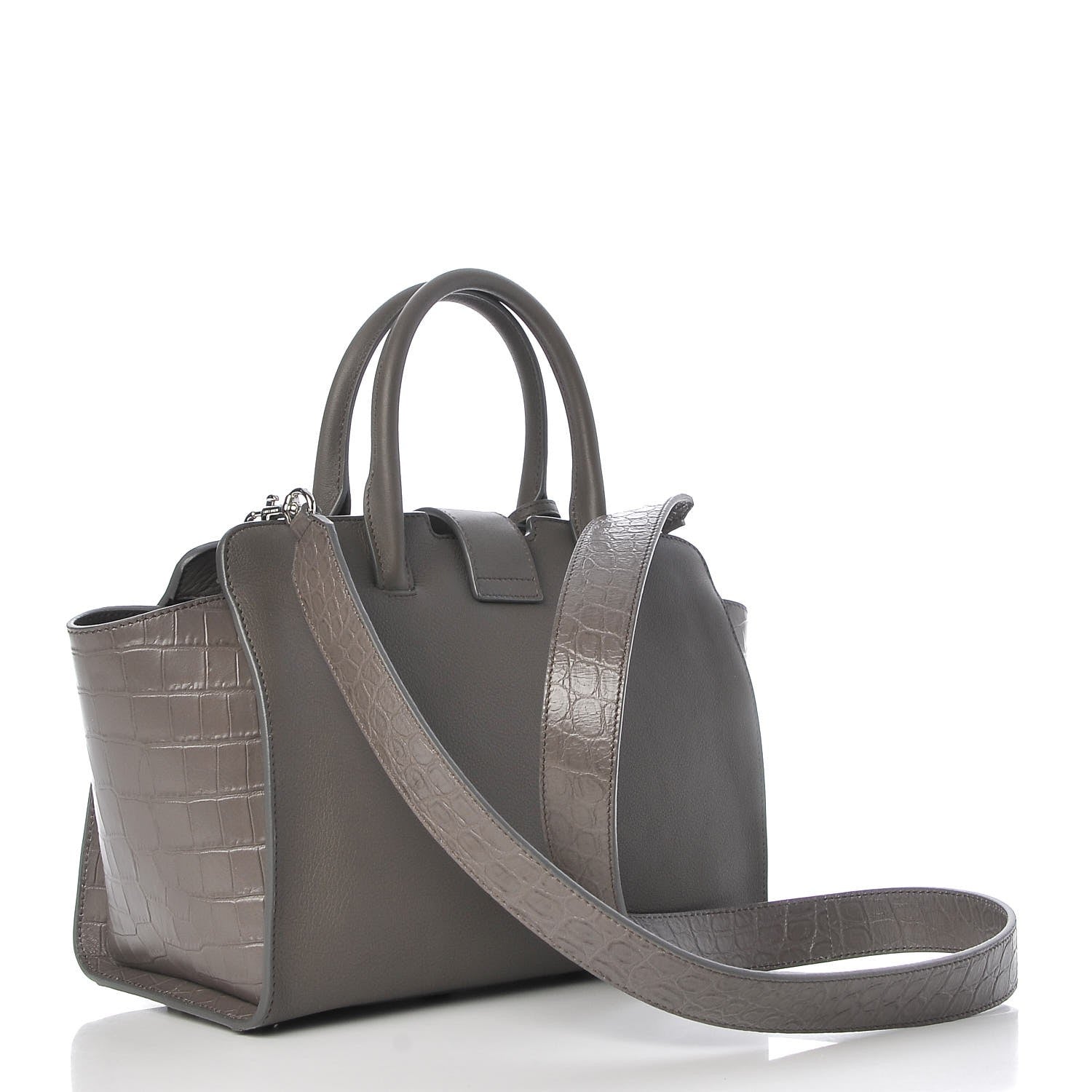 Saint Laurent Smooth Calfskin Crocodile Embossed Baby Monogram Downtown Cabas Earth 3 of 7