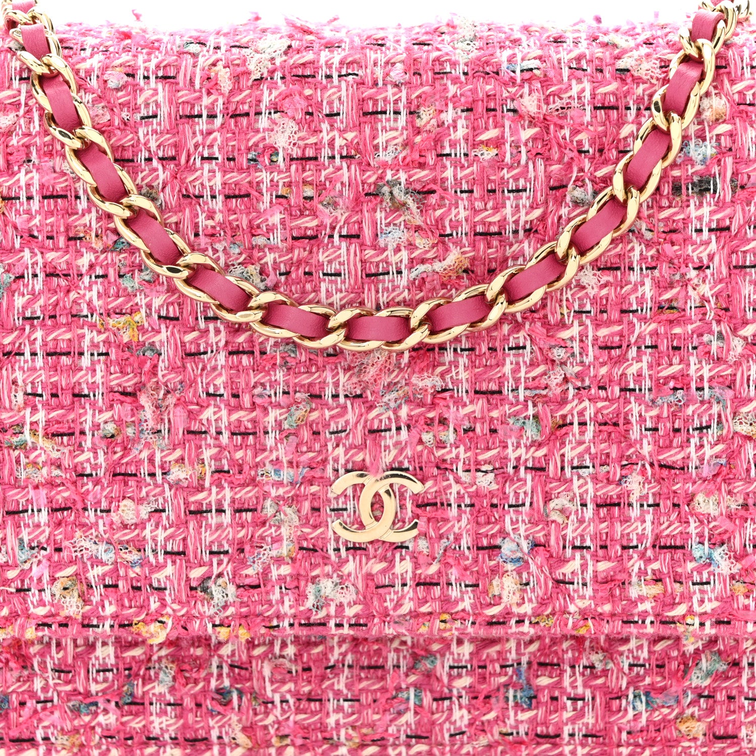 Chanel Tweed Quilted Wallet On Chain WOC Pink Blue White 8 of 10