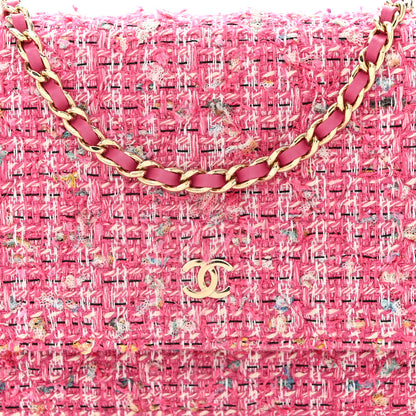 Chanel Tweed Quilted Wallet On Chain WOC Pink Blue White 8 of 10
