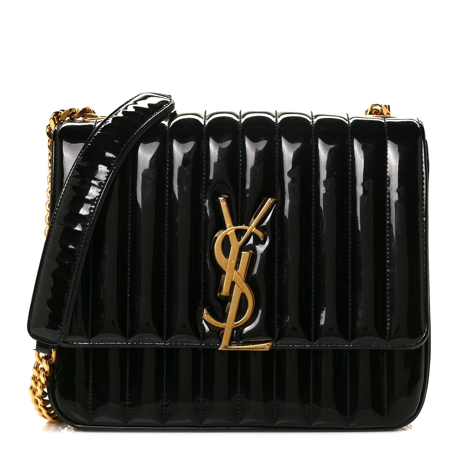 Saint Laurent Patent Matelasse Monogram Large Vicky Chain Bag Black 1 of 10