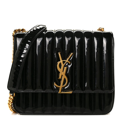 Saint Laurent Patent Matelasse Monogram Large Vicky Chain Bag Black 1 of 10