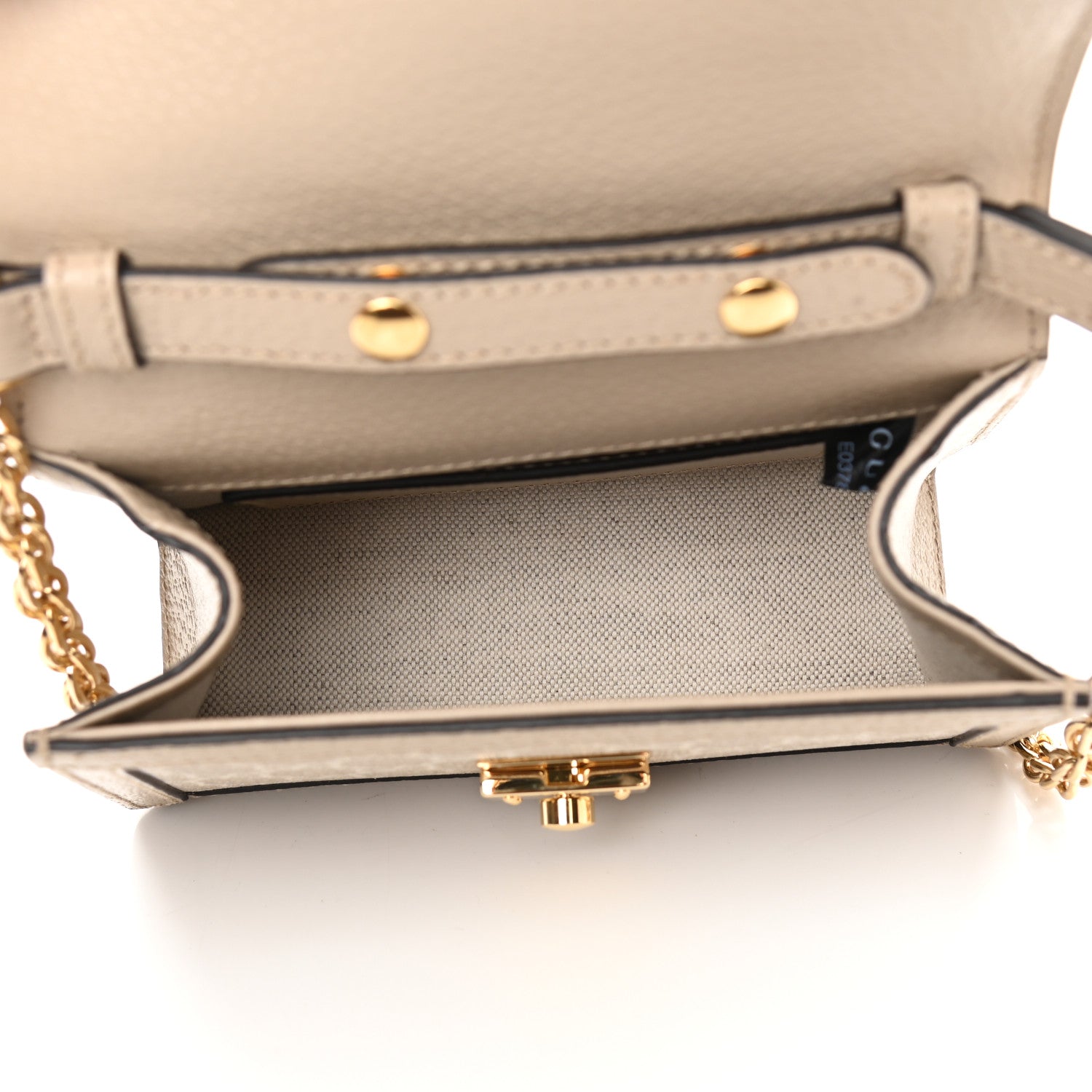 Gucci GG Supreme Monogram Textured Dollar Calfskin Web Mini Ophidia Padlock Top Handle Chain Shoulder Bag Beige Mystic White Oatmeal 5 of 7