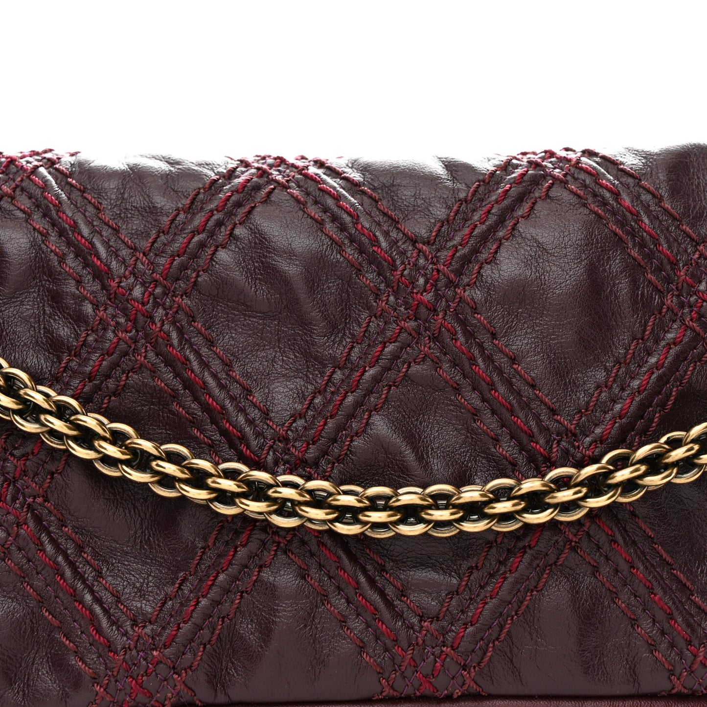 Calfskin Stitch Triptych Flap Plum