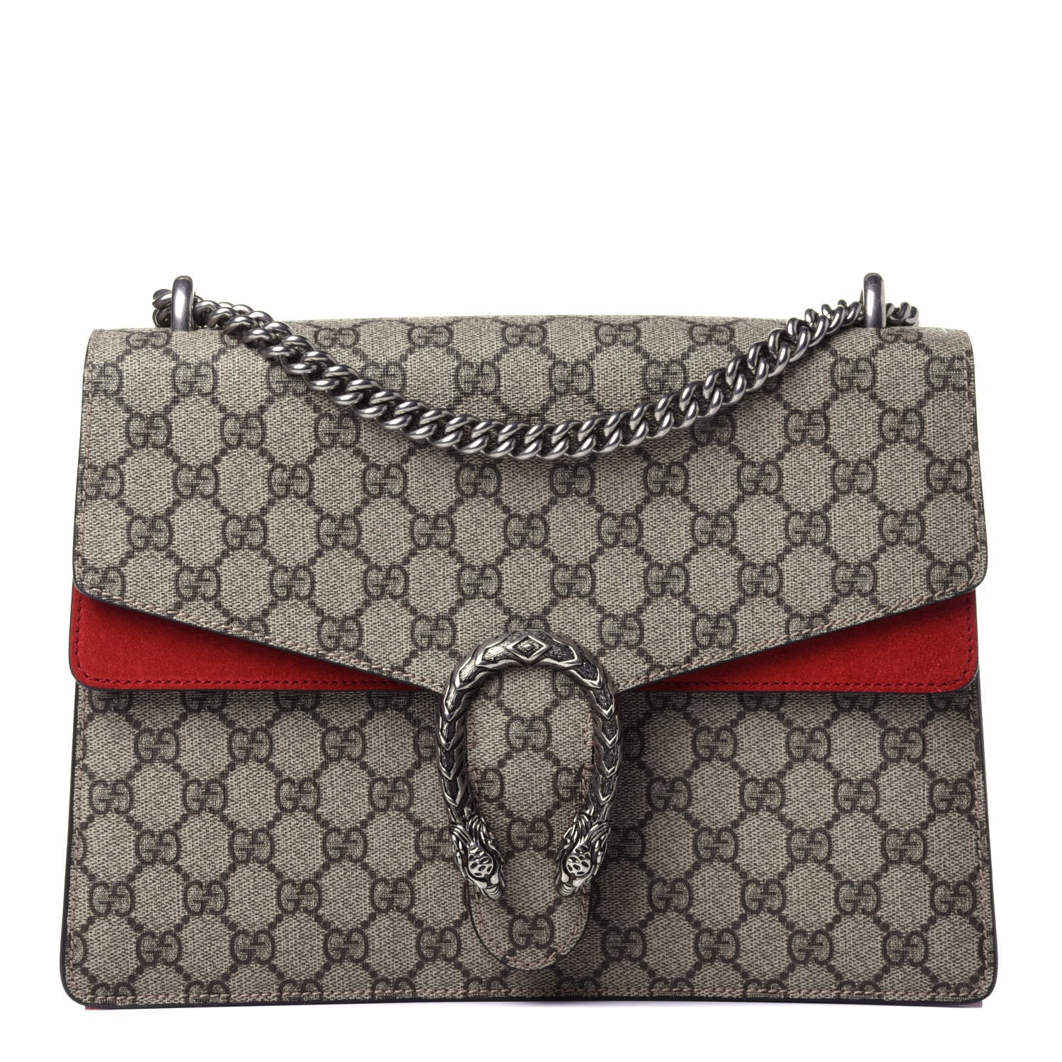 Gucci GG Supreme Monogram Suede Cudu Medium Dionysus Shoulder Bag Beige Ebony Vulcanic Red 1 of 11