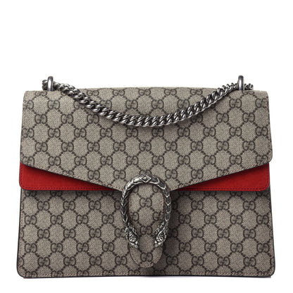 Gucci GG Supreme Monogram Suede Cudu Medium Dionysus Shoulder Bag Beige Ebony Vulcanic Red 1 of 11