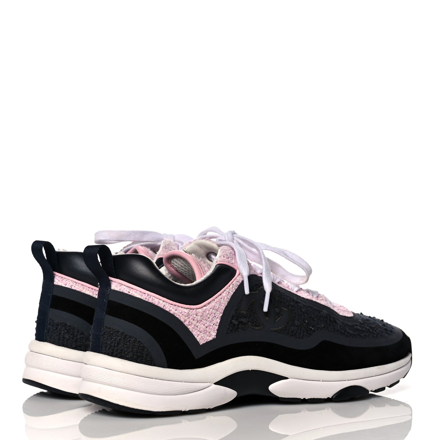 Tweed Suede Calfskin CC Sneakers 39.5 Gray Pink