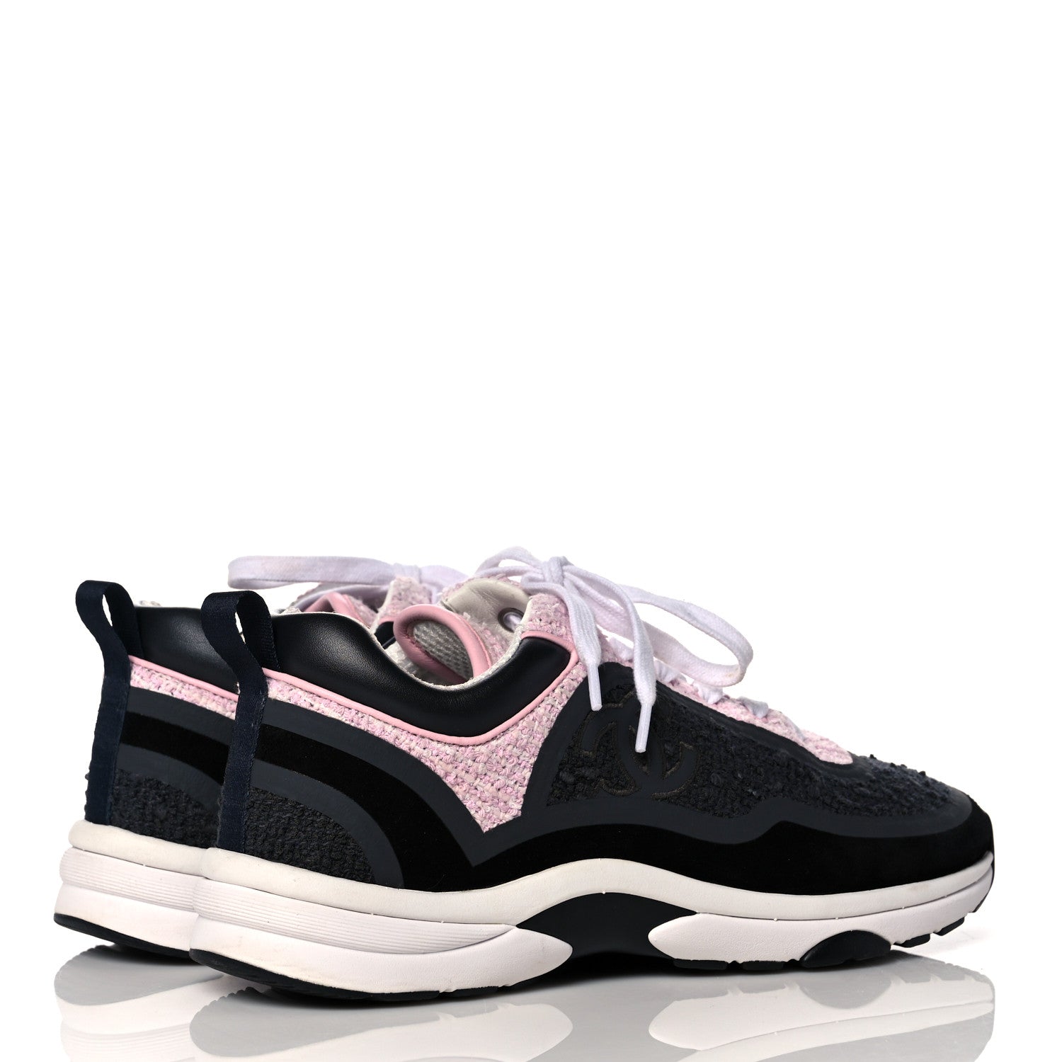 Chanel Tweed Suede Calfskin CC Sneakers 39.5 Gray Pink 4 of 7